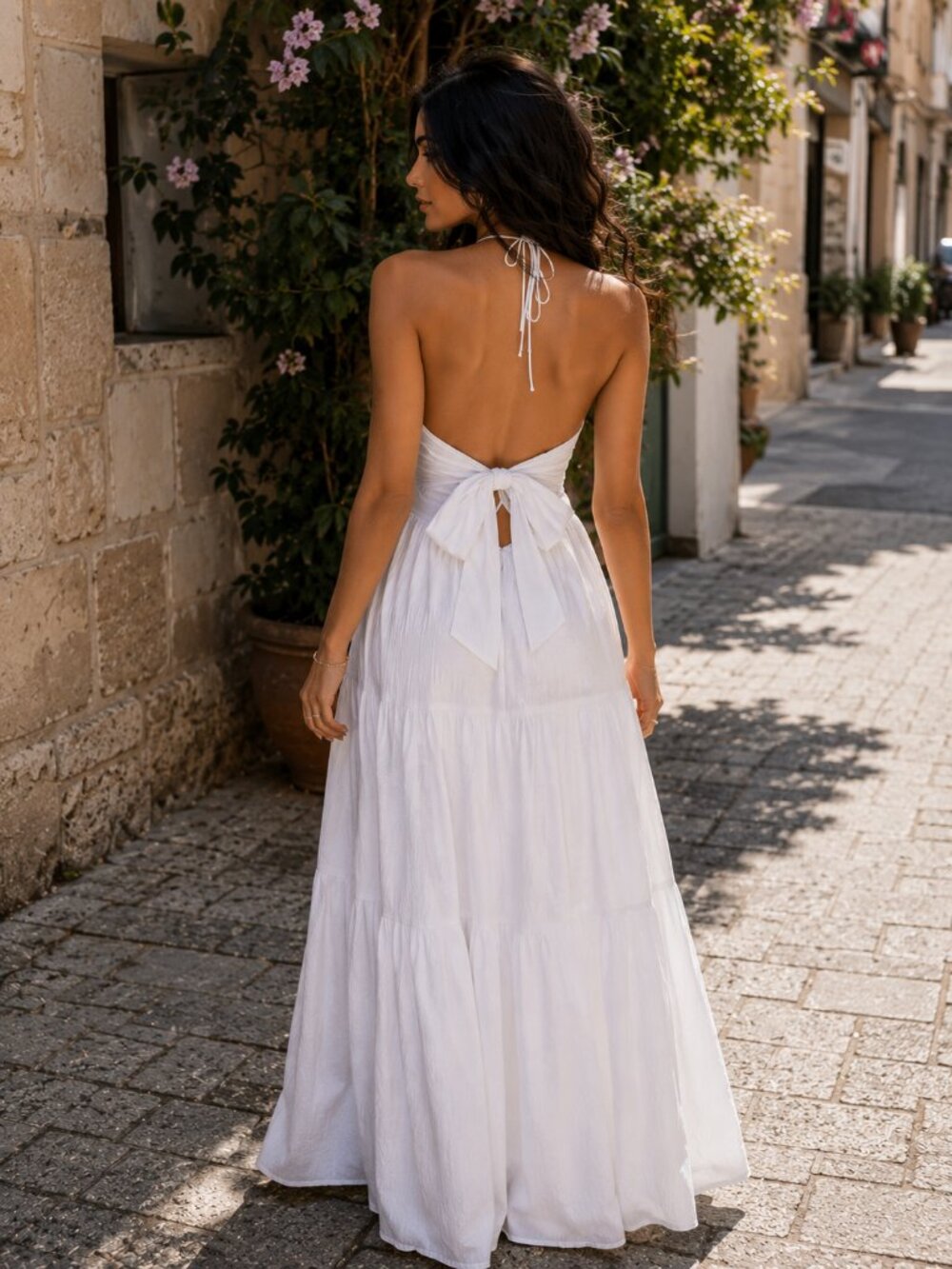 VeronaChic - White Halter Maxi Dress | Backless Tie-Back Summer Dress - Picture 2 of 5